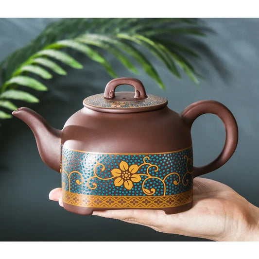 Yixing Clay Teapot Chinese Style Retro Teapot Single Pot Gilded Household Simple Japanese Tea Maker Kungfu Tea Set 450ml
