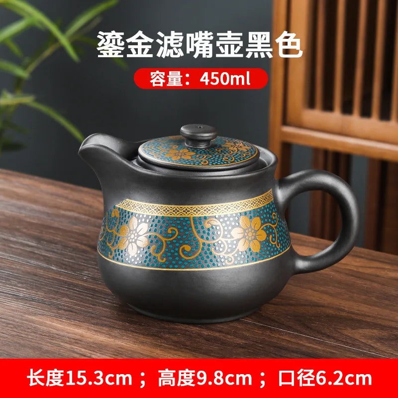 Yixing Clay Teapot Chinese Style Retro Teapot Single Pot Gilded Household Simple Japanese Tea Maker Kungfu Tea Set 450ml
