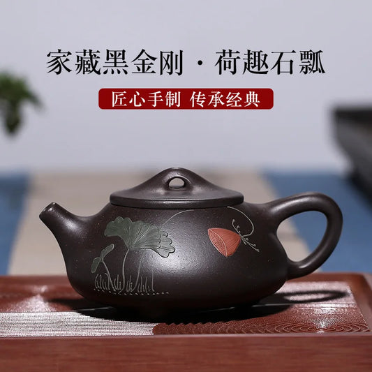 Yixing-Handmade Teapot with Ball Hole, Chinese Tea Drinkware, Black Gold, Steel Ore Purple Clay