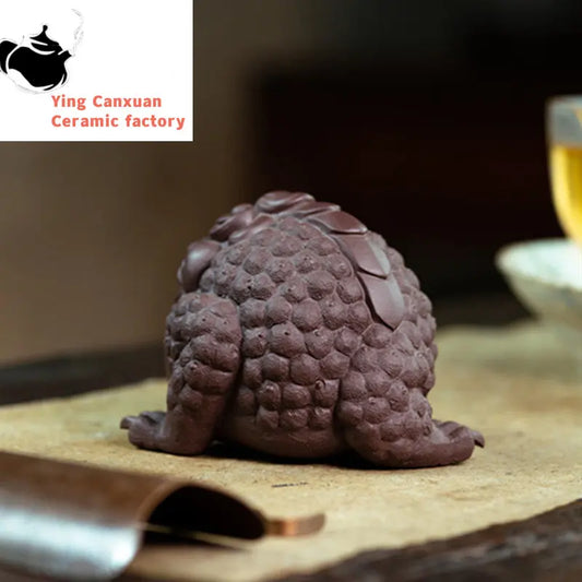 Yixing High-end Purple Clay Sculpture Tea Pet Lucky Fortune Golden Toad Statue Tea Figurine Ornaments Home Tea Set Decoration