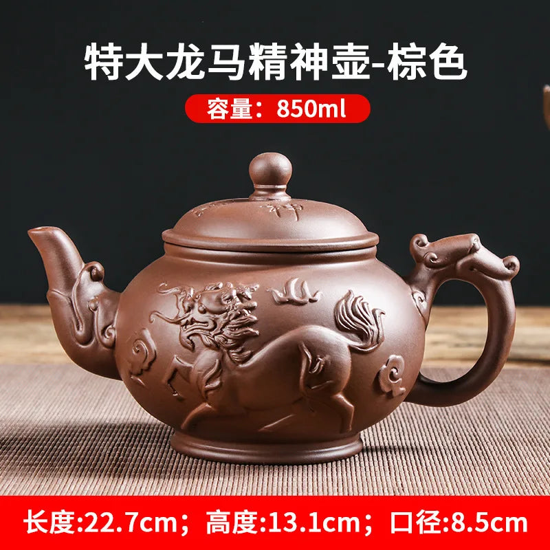 Yixing Purple Clay Ceramic Teapot Large Capacity Pure Manual Dragon Phoenix Teapot Single Pot Household Kungfu Tea Set