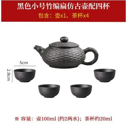 Yixing Purple Clay Handmade Bamboo Xishi Teapot, Large Ceramic Tea Set, Single Household Teapot Set