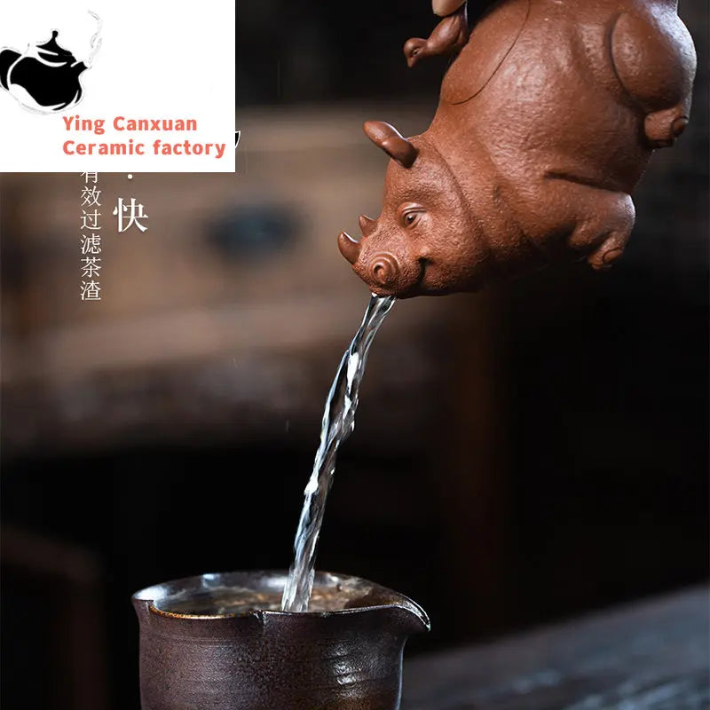 Yixing Purple Clay Pot Raw Mine Descending Mud Rhinoceros Pot Bionics Appliance Household Tea Set Drinking Pu'er Chinese Tea Pot