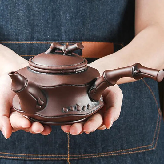 Yixing-Purple Clay Pot with Large Curved Handle, Teapot, Manual, Creative, Side Handle, Kungfu Tea Set