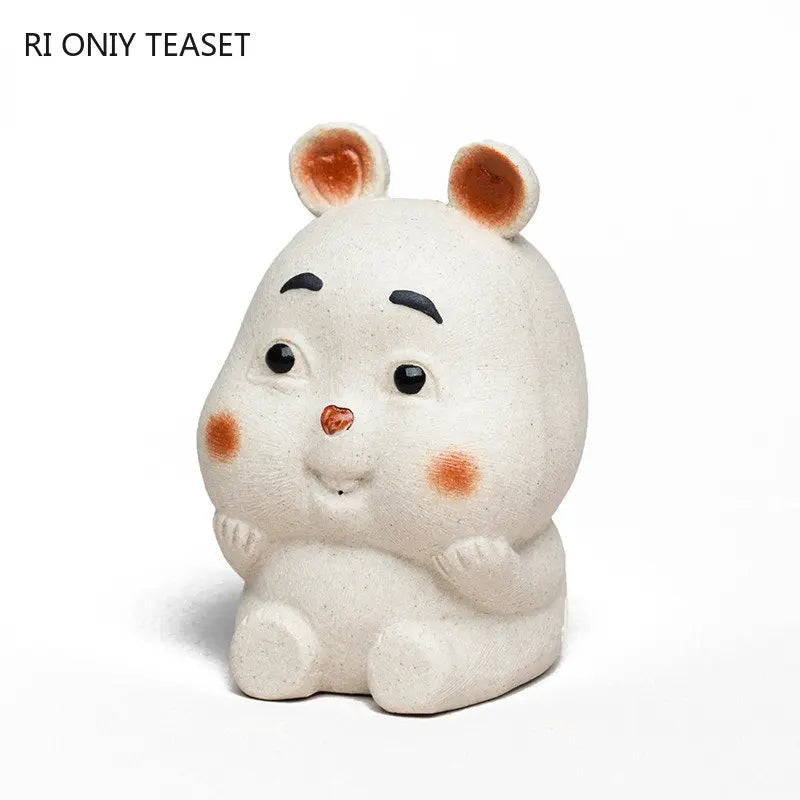 Yixing Purple Clay Tea Pet Lovely Zodiac Rabbit Statue Ornaments Tea Figurine Desktop Crafts Chinese Zisha Tea Set Decoration