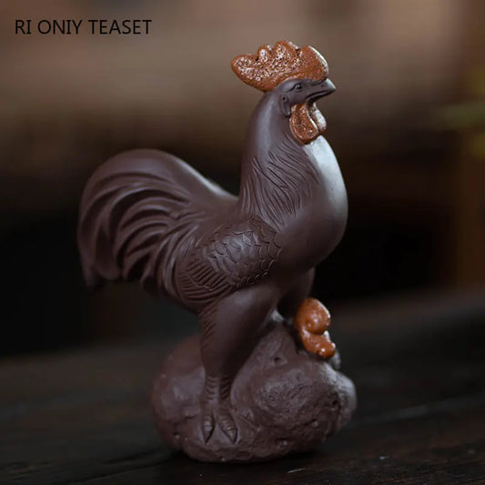 Yixing Purple Clay Tea Pet Lucky Zodiac Rooster Statue Ornaments Handmade Tea Figurine Crafts Chinese Zisha Tea Set Decoration