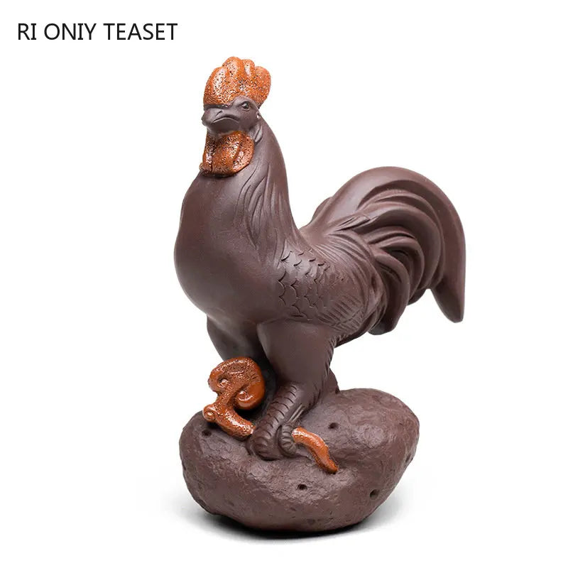 Yixing Purple Clay Tea Pet Lucky Zodiac Rooster Statue Ornaments Handmade Tea Figurine Crafts Chinese Zisha Tea Set Decoration