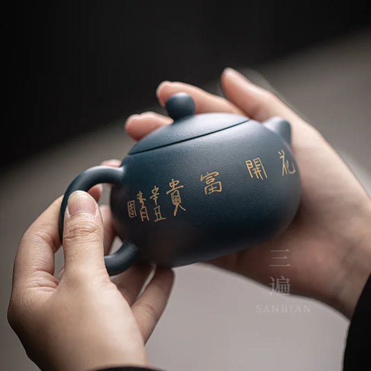 Yixing Purple Clay Teapot Famous Hand-Painted Pure Handmade Raw Ore Green Clay Clay Painting Teapot Tea Set Xi shi pot