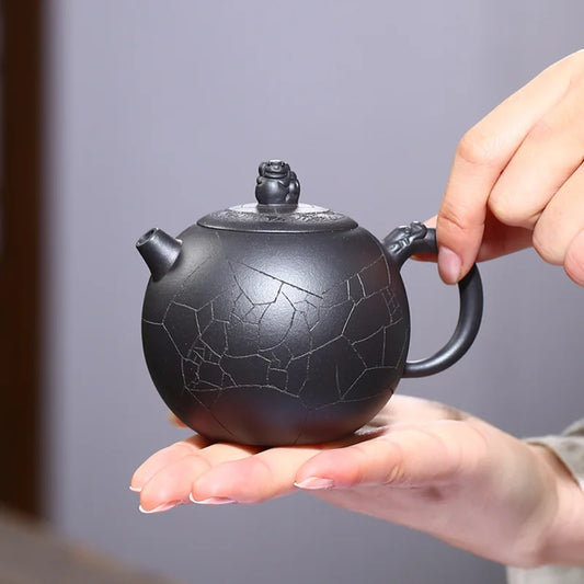 Yixing Purple Clay Teapot Ice Pattern Teapot Small Teapot Rain Medium Sand Wholesale Raw Ore Black Clay Tea Set One Piece Dropsh