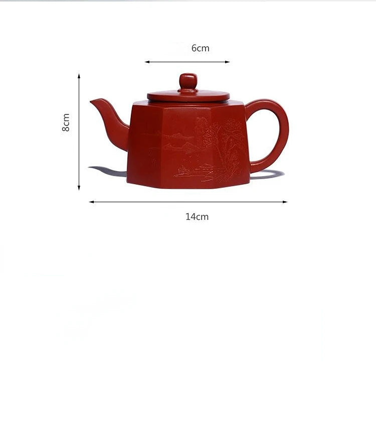Yixing Purple Clay Teapot Master Carved Square Tea Pot Raw Ore Purple Mud Kettle Authentic Handmade Zisha Tea Set
