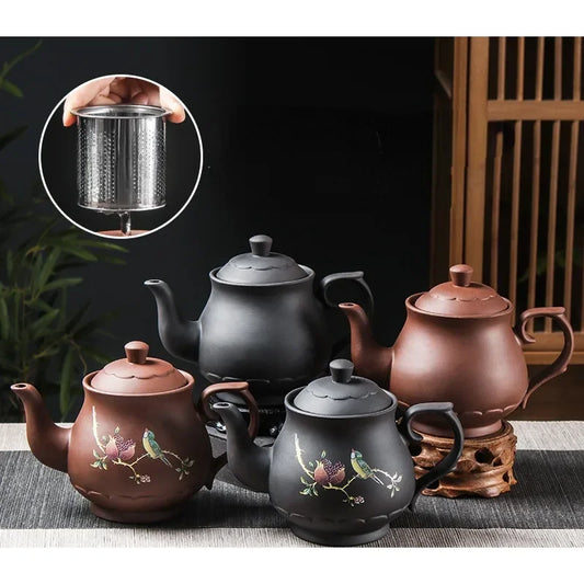 Yixing Purple Clay Teapots Large Capacity Flowers and Birds Teapot Handmade Zhu Mud Dragon Pattern Tea Infuser Chinese Tea Set