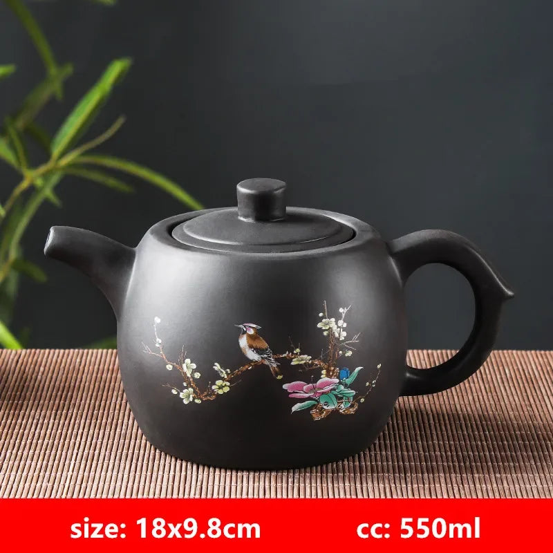 Yixing Purple Clay Teapots Large Capacity Flowers and Birds Teapot Handmade Zhu Mud Dragon Pattern Tea Infuser Chinese Tea Set