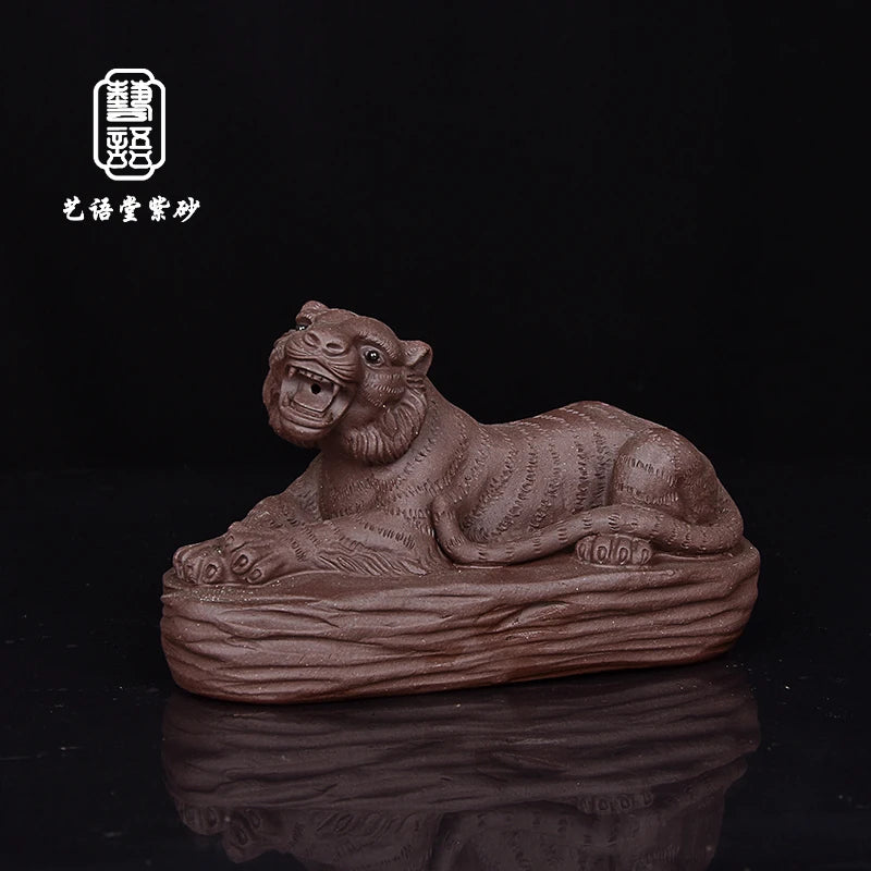 Yixing Purple Sand Boutique Handmade Tiger Tea Ornaments Decoration Supportable Stone Tiger Surface Eight Square Chinese Zodiac