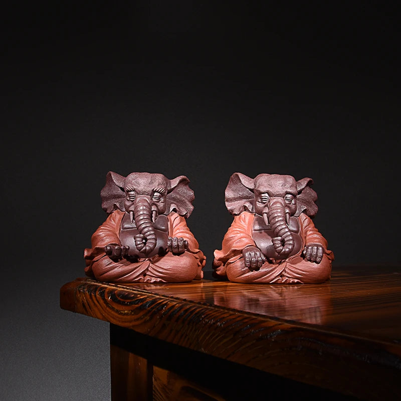 Yixing Purple Sand Fine Ornaments Supportable Purple Sand Elephant Tea Ornaments Handmade Tea Ornaments Sculpture Tea Tray Utens