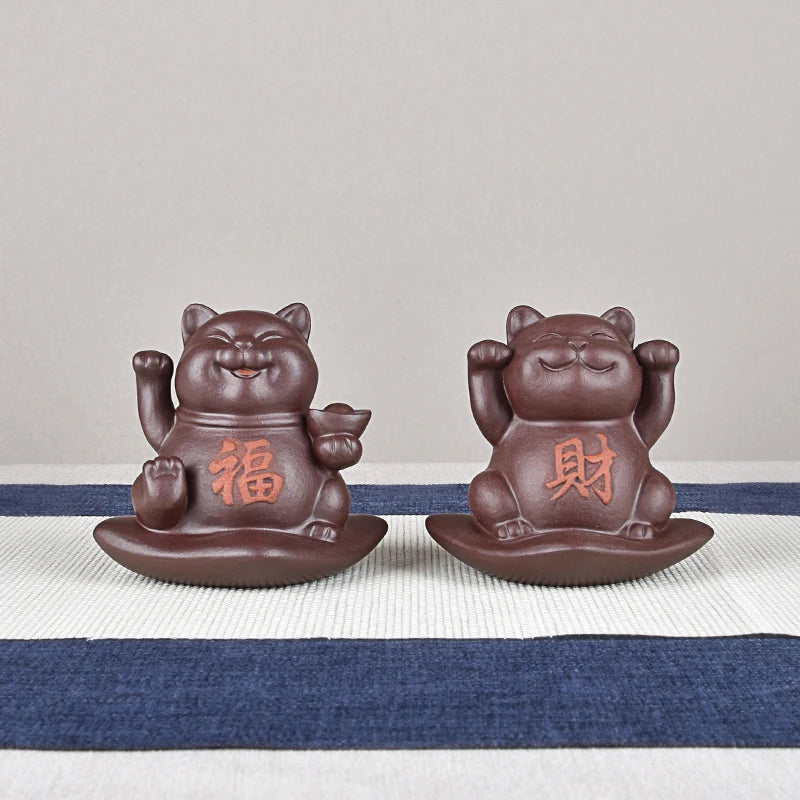 Yixing Purple Sand Fine Tea Carve Handmade Supportable Raw Ore Lucky Cat Ornaments Tea tray utensils Lucky