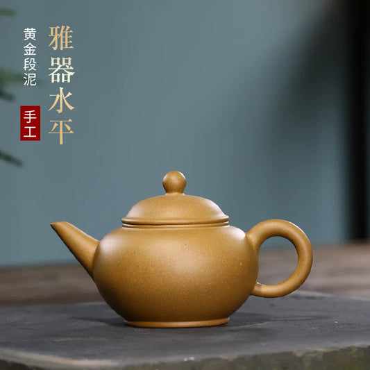 Yixing Purple Sand Handmade Pot, Famous Hand-painted Raw Ore, Gold Section Mud, Horizontal Pot, Zisha Teapot, Kung-Fu