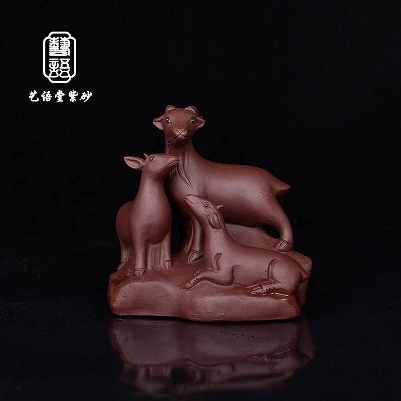 Yixing Purplue Sand Tea Pet Boutique Handmade Creative Decoration Tea Ceremony Chinese Zodiac Sign of Sheep Three Rams Bring Bli
