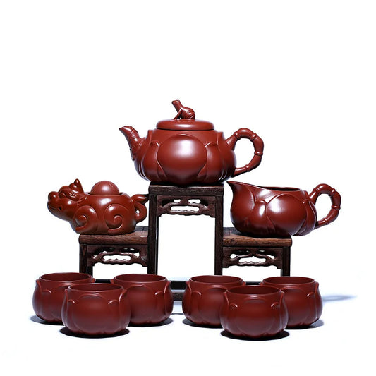 Yixing Raw Ore Dahongpao Tea Teapot Set Frog Lotus Root Teapot Pitcher Chopsticks Tea Cup Purple Clay Pot