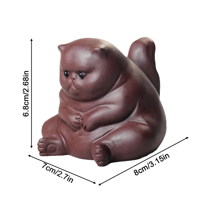 Yixing Superior Purple Clay Tea Pet Cute Cat Desktop Ornaments Handmade Sculpture Car Decoration Gift for Girlfriend