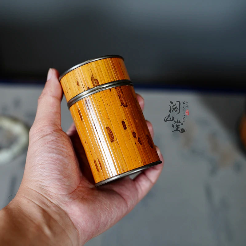 Yueshan Hall | Mottled Bamboo Tin Tea Set Series Archaized Pot Bearing Tea Caddy Tea Mat Ornaments