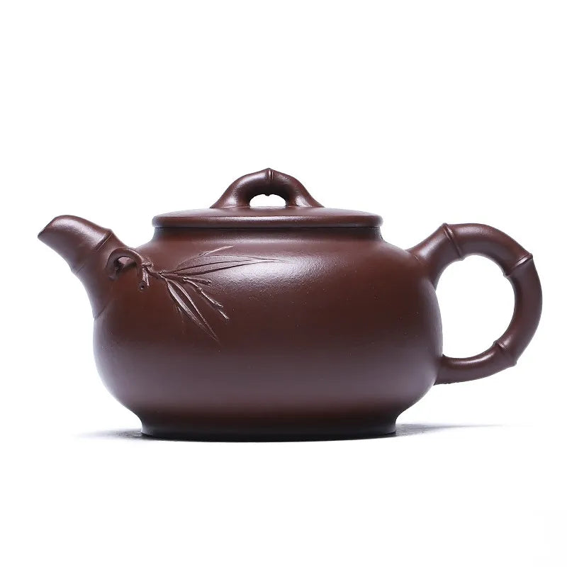 Zanghutianxia Large Capacity Yixing Zisha Teapot Handmade Applique Bamboo Zisha Tea Set Raw Ore Purple Clay High-Grade Teapot Gr