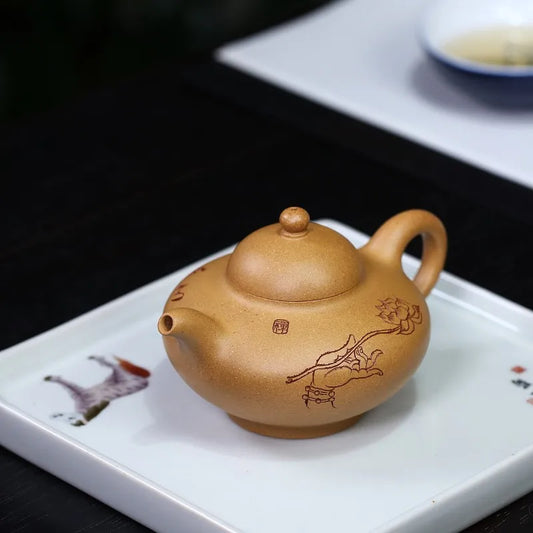 Zanghutianxia Small Capacity Small Yixing Teapot Handmade Teapot Household Kung Fu Tea Set Teapot Gold Segment Mud Huaying Huayi