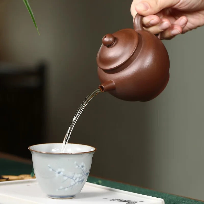 Zanghutianxia Yixing Purple Clay Pot Handmade High-End Kung Fu Tea Set Square Pot Raw Ore Bottom Trough Clear Handmade Teapot Mi