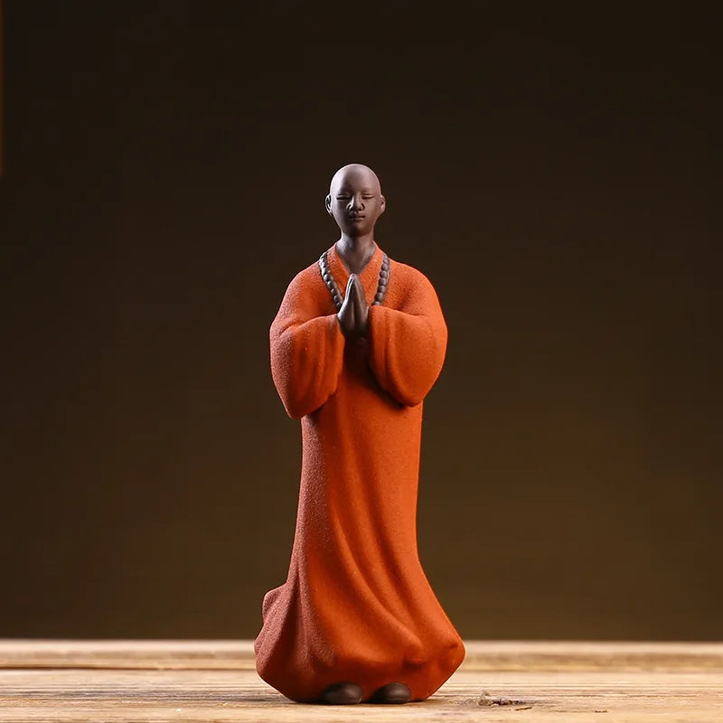 Zen Handicrafts, Ceramic Purple Sand Boutique Tea, Pet Little Monk Figure Decoration, Creative Desktop Landscape Decoration