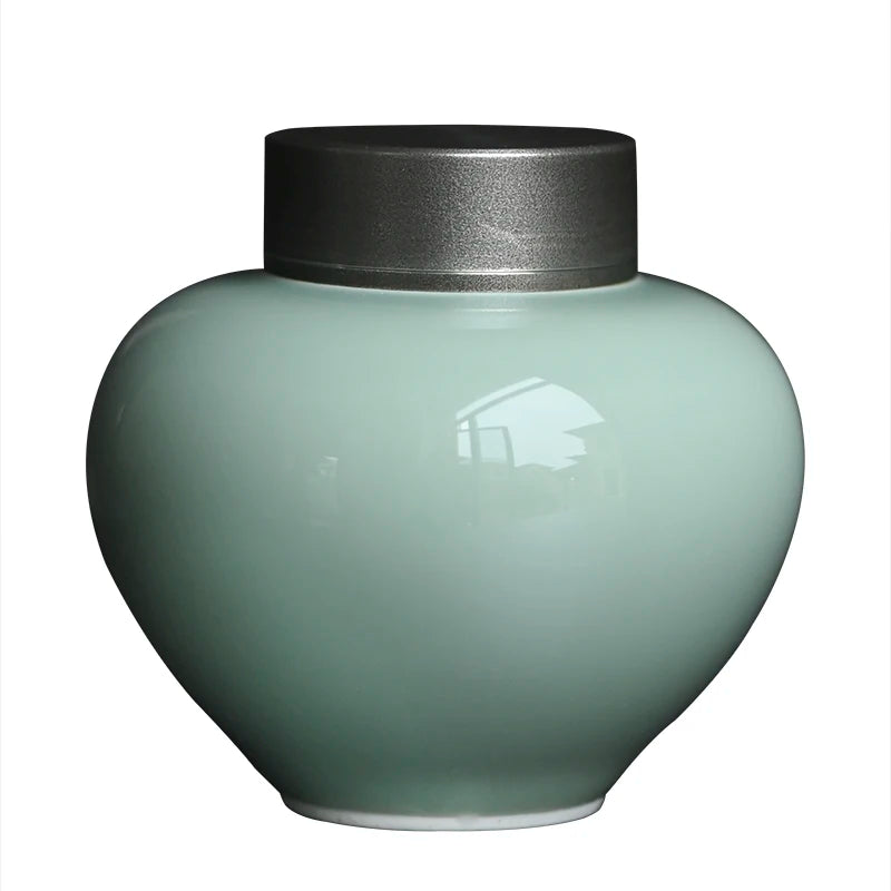 at the beginning of the jingdezhen pea green glaze tin lid caddy ceramic seal tank portable moisture storage mini POTS