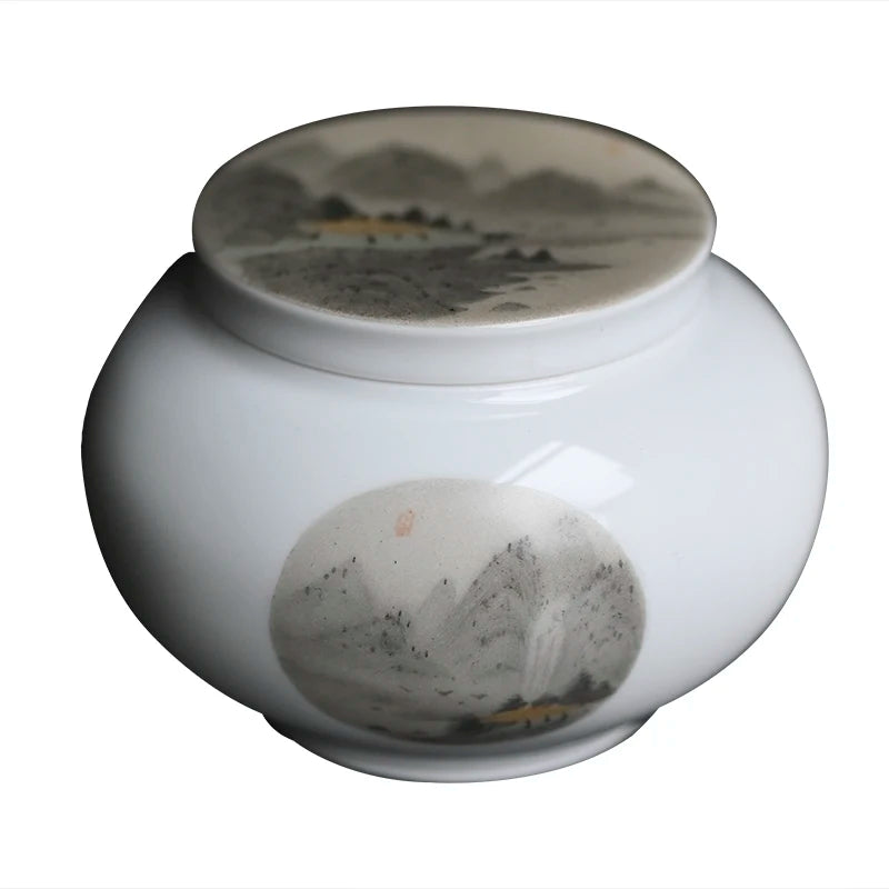 beginning of the jingdezhen hand-painted mountains caddy small mini portable moistureproof tea warehouse ceramic POTS