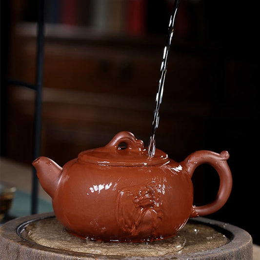 big pot 470ml real yixing zisha teapot original ore zihong clay zisha handmade carve Zen style marked 9 infuser holes on sales