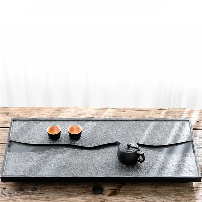 black stone tea tray hand carved weighted tea table for kungfu tea set water draining serving trays multi size for business new