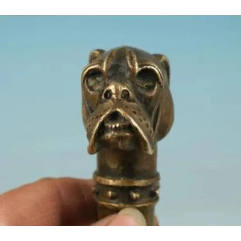 bronze Pure Copper Old Qing Ming Brass chinese Bronze Hand Carved Dog Statue Cane Walking Stick Head