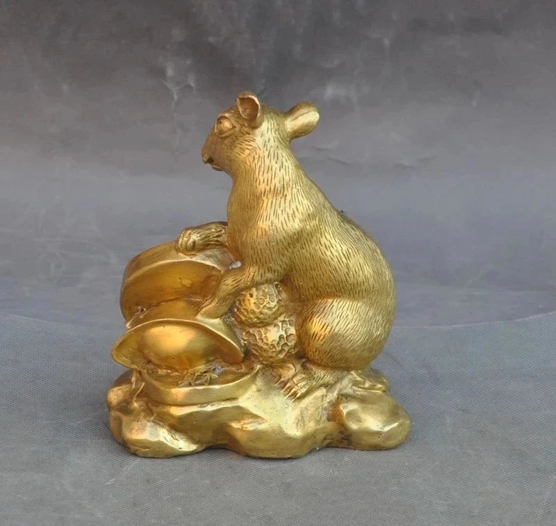 christmas Lucky Chinese Brass Fengshui Wealth yuanbao money Coin Mice Rat Mouse Statue halloween