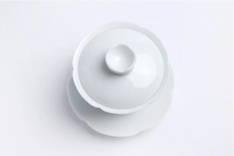 creative porcelain gaiwan Jingdezhen solid tureen cup bowl set with lid saucer Chinese ceramic covered bowl on sales