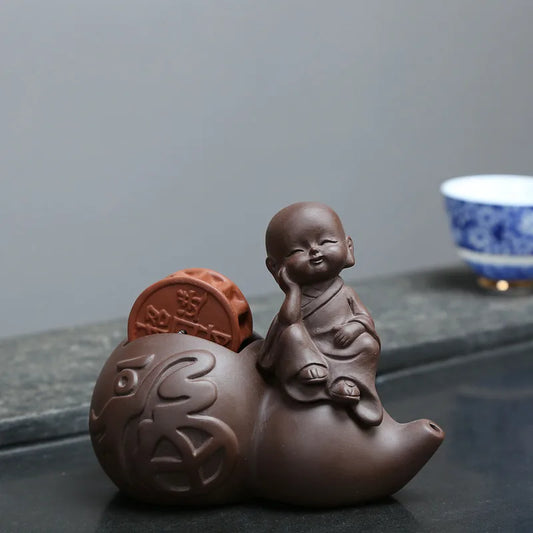 creative tea pet purple clay tea play yixing zisha monk statue small table decoration funny ornament on sales
