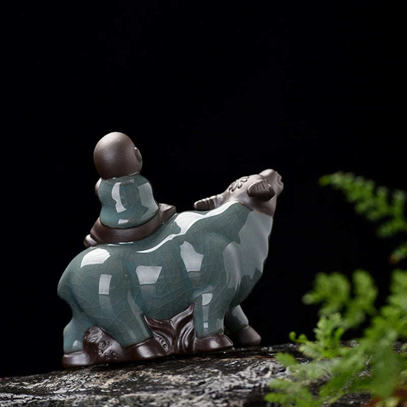 creative tea pet table decoration home garden ornament kid on cattle porcelain tea play crackle glaze craft on sales in China