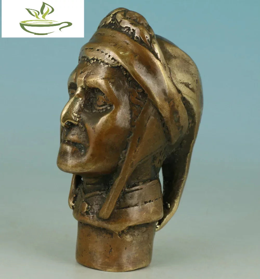 Copper Brass CHINESE crafts decoration Asian Chinese Old Bronze Hand Carved Indian Statue Walking Stick Head