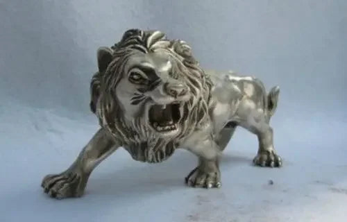 decoration bronze factory outlets Tibet Silver China Folk Refined white Copper Silver Feline animal Ferocious Male lion Statue
