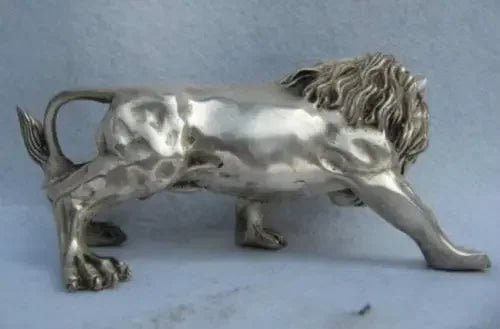 decoration bronze factory outlets Tibet Silver China Folk Refined white Copper Silver Feline animal Ferocious Male lion Statue