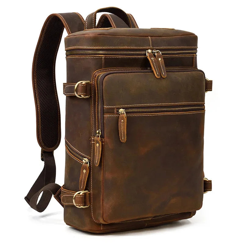 dropshipping backpack vintage packs for men male travel crazy horse leather men's pack A4 school bag 14 inch