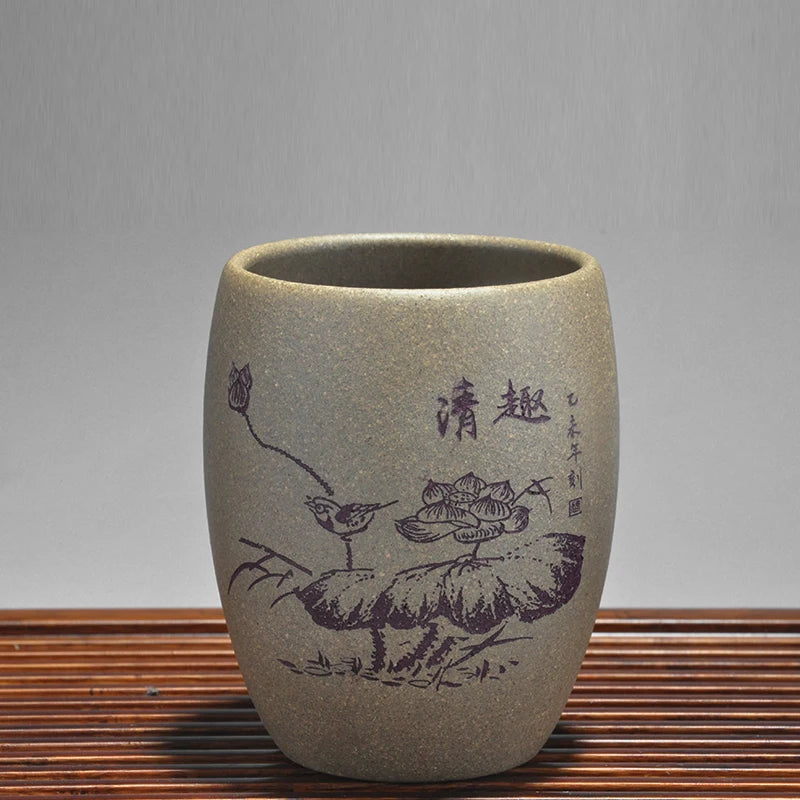 full handmade marked tea cup original ore yixing real zisha purple grit kungfu teacups handpainted lotus print master cup of tea