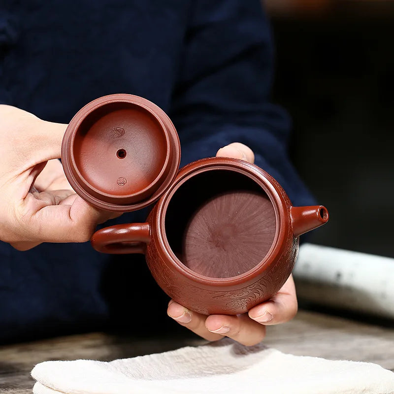 full handmade tea pot original ore real yixing zisha dahongpao clay marked dragon carved embossed JinLan pot 200ml traditional