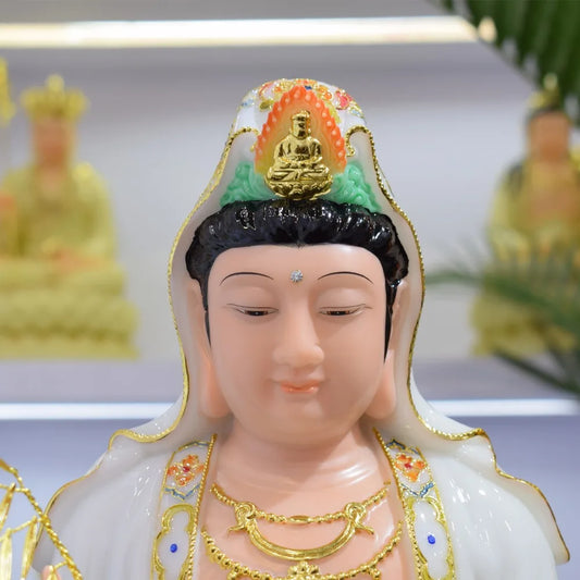 good- high-grade Home Hall efficacious Talisman Mascot Guanyin PUSA Buddha Avalokitesvara white jade Sculpture statue 32CM