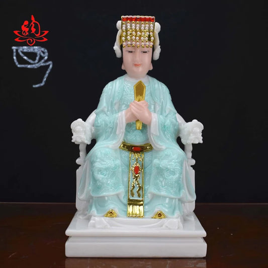 good- high-grade Home efficacious Talisman Mascot Goddess of SEA Matsu MAZU Guanyin Buddha jade gilding Sculpture statue 28cm