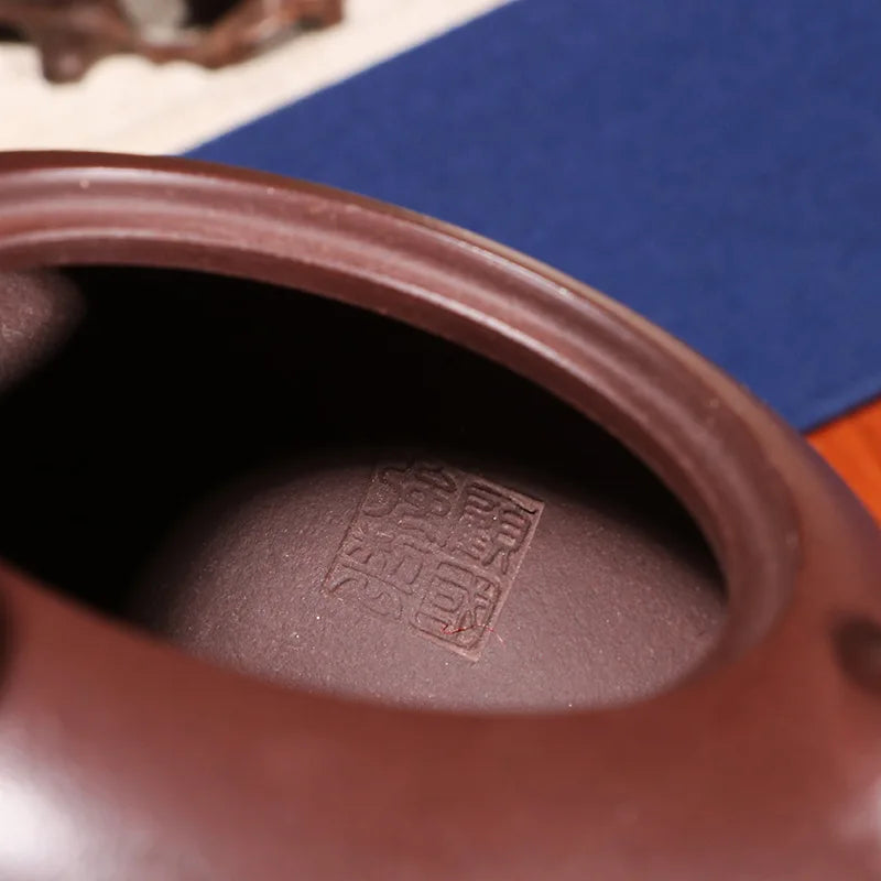 hand carved tea pot embossed real yixing zisha pot marked Chinese original ore pot on sales purple grit