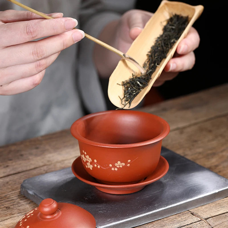 handmade gaiwan real yixing zisha dahongpao clay floral carved cup bowl with saucer covered bowl with lid purple grit tureen new