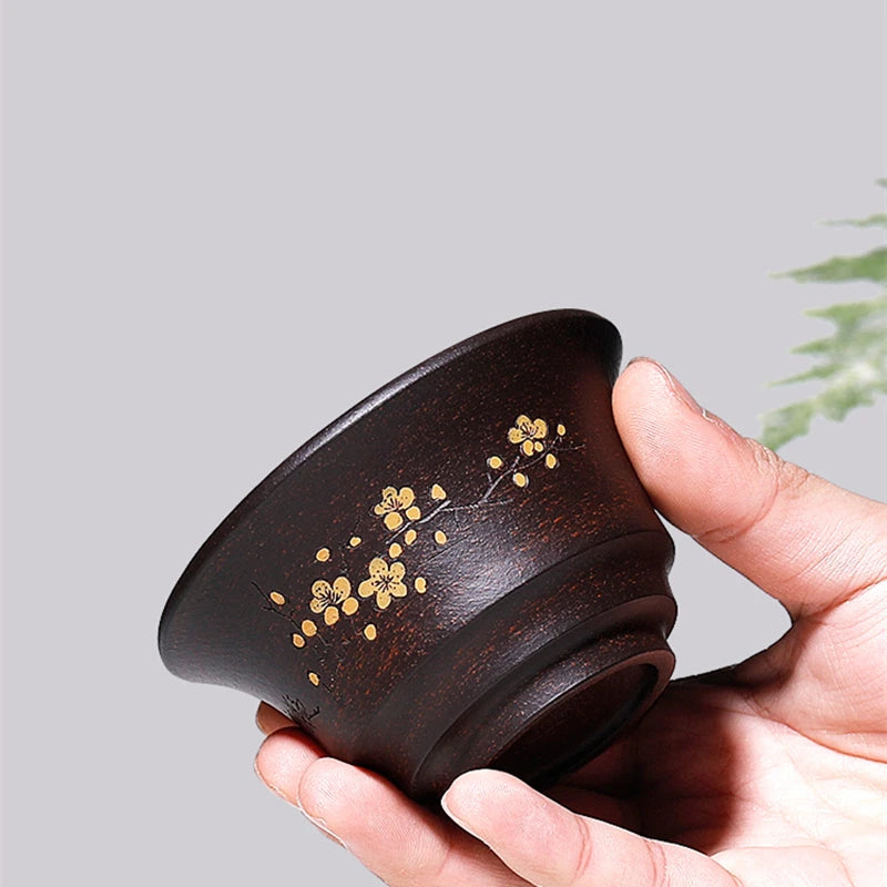 handmade gaiwan yixing zisha kungfu tea set floral carved marked tureen cup bowl set original ore purple grit saucer lid 150cc