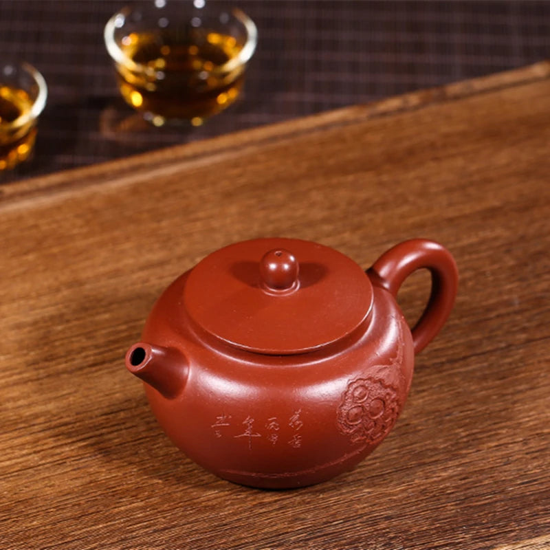 handmade tea pot lotus root carved engraved lotus pot ball shaped infuser holes marked real yixing zisha dahongpao clay teapots