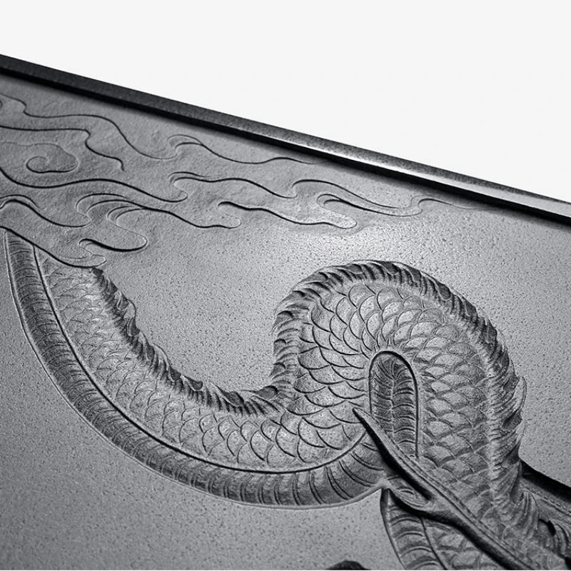 handmade tea tray weighted large table for kungfu tea set black stone dragon hand carved embossed artwork 80*35*3cm